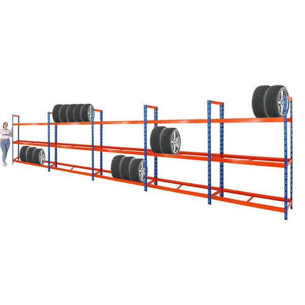 PROREGAL Mega Deal 5x Reifenregal Tiger XL HxBxT 200 x 150 x 45 cm Bis Zu 90 Reifen Blau-Orange