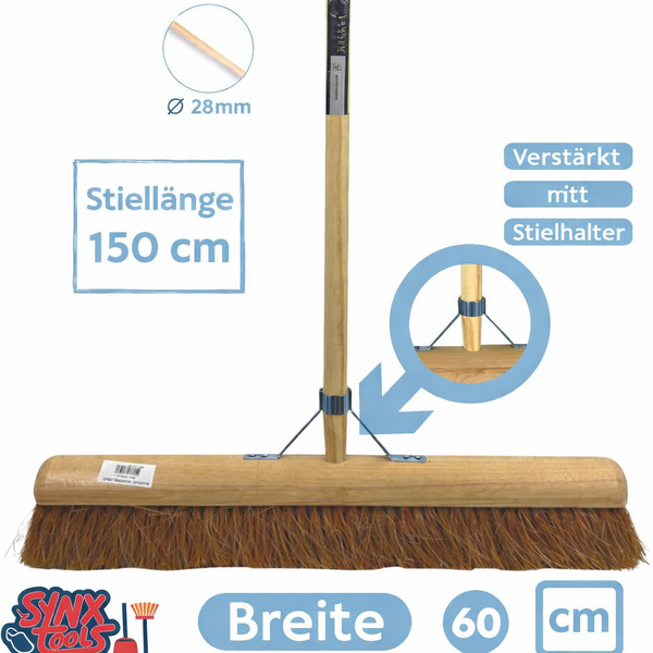 Bürste mit Holzstiel, Stiellänge 150 cm, Durchmesser 28 mm, Breite 60 cm
