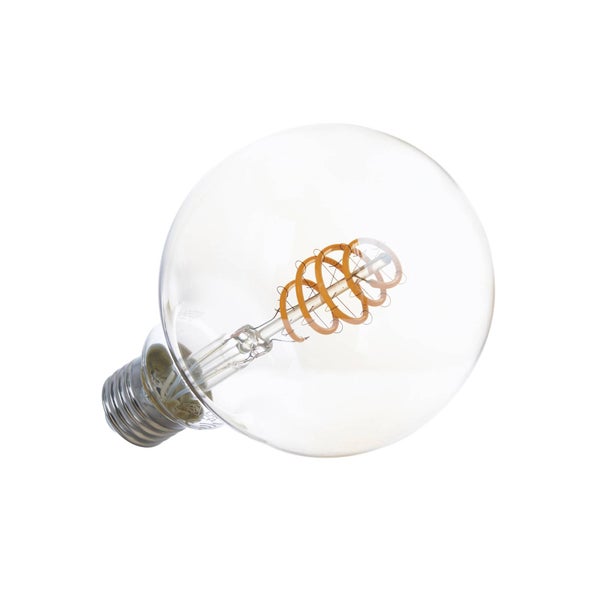 LED-Leuchtmittel Globe E27 mit Spiral-Filament aus klarem Glas.