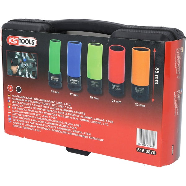 KS Tools Aluminium Felgen Stecknuss Satz, lang, 5-teilig im Koffer