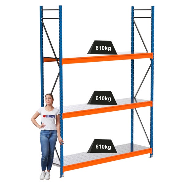 Lagerregal mit drei Ebenen und einer Traglast von 610 kg pro Ebene