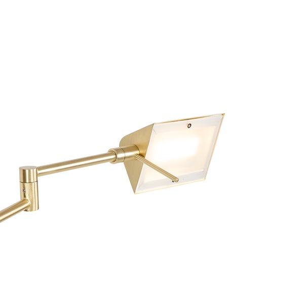 Nahaufnahme einer goldenen Schreibtischlampe mit LED Licht