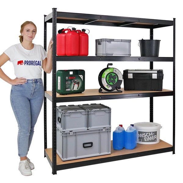 PROREGAL Mega Deal 2x Schwerlastregal Taurus XL mit TÜV/GS Zertifizierung HxBxT 180 x 160 x 60 cm Fachlast 250 kg Schwarz