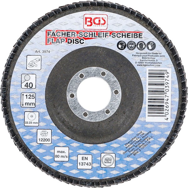 BGS Technic Fächerschleifscheibe, Korngröße 40, Durchmesser 125 Millimeter