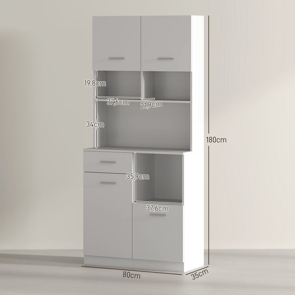 HOMCOM Küchenschrank, Hochschrank mit verstellbaren Regal, Schublade, Buffetschrank mit Soft-Close-Tür, Vitrinenschrank Aufbewahrungsschrank für Küche Esszimmer 80x35x180 cm Weiß