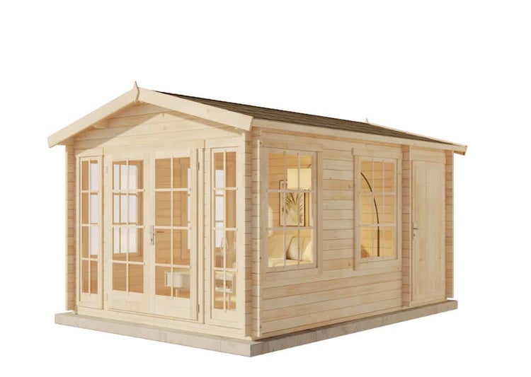 Alpholz Gartenhaus Kim-40 Gartenhaus aus Holz, Holzhaus mit 40 mm Wandstärke, Blockbohlenhaus mit Montagematerial, Naturbelassen 3,2x4,4m