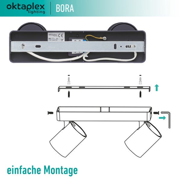 Bora Deckenstrahler 2-flammig GU10 LED Spotbalken 25 cm 230V schwenkbar black moderne Beleuchtung für Wohnzimmer Küche Flur