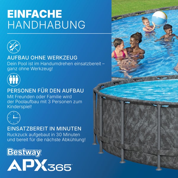 Bestway APX365 Pool mit einfacher Handhabung, Aufbau ohne Werkzeug, drei Personen für den Aufbau, einsatzbereit in 30 Minuten