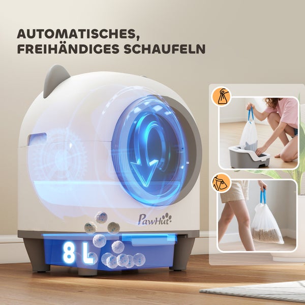Automatische Katzentoilette mit 8 Liter Fassungsvermögen und Selbstreinigungsfunktion von PawHut