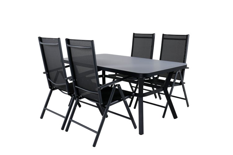 Virya Gartenset Tisch 90x160cm und 4 Stühle Break schwarz, grau. 90 X 160 X 74 cm