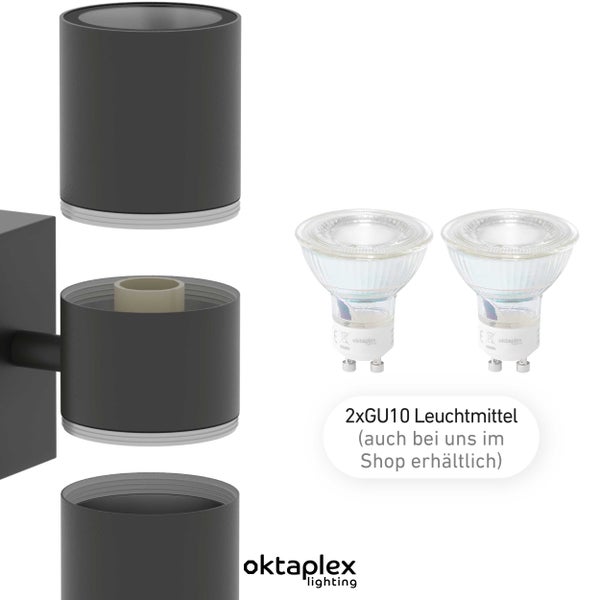Oktaplex Chile Wandleuchte Außen Edelstahl 2xGU10 Fassung Außenlampe anthrazit