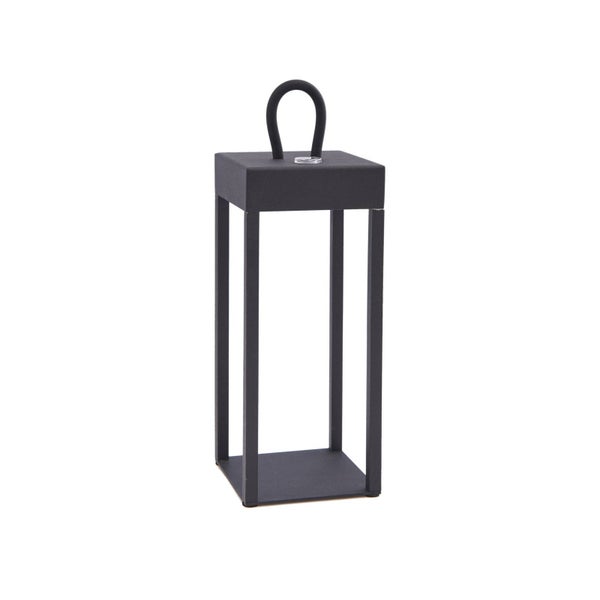 Moderne rechteckige Laterne aus Metall mit einem Tragegriff an der Oberseite.