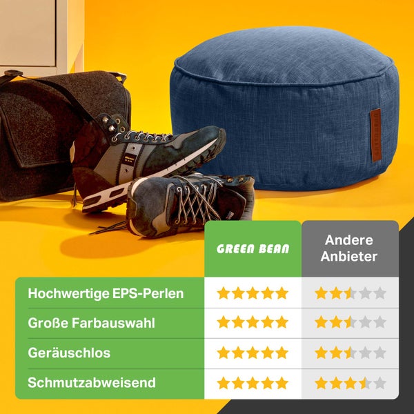 Green Bean 2er Set Indoor XXL Sitzsack + Hocker mit EPS-Perlen Füllung - Fußhocker Fußkissen Sitz-pouf Bodenkissen Liegekissen Sitzkissen Lounge Chair Sitzhocker Relax-Sessel Bean Bag Dunkelblau Navy