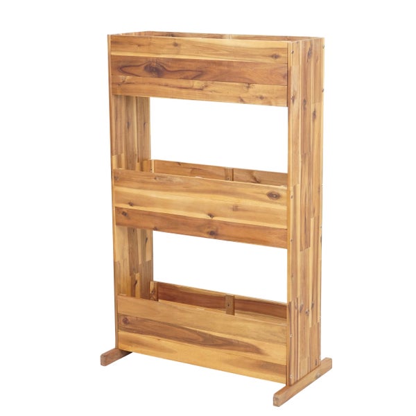 Vertikales Pflanzregal aus Holz mit drei Etagen für Garten und Balkon.