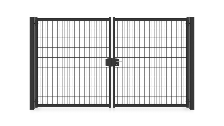 Gartentor ZAUNGURU BASIC-Line Berlin aus Metall, Höhe: 183cm, Breite: 334cm, 2-flügelig inkl. Pfosten, Schloss und Zubehör, Feuerverzinkt und zusätzlich in RAL 7016 Anthrazitgrau pulverbeschichtet