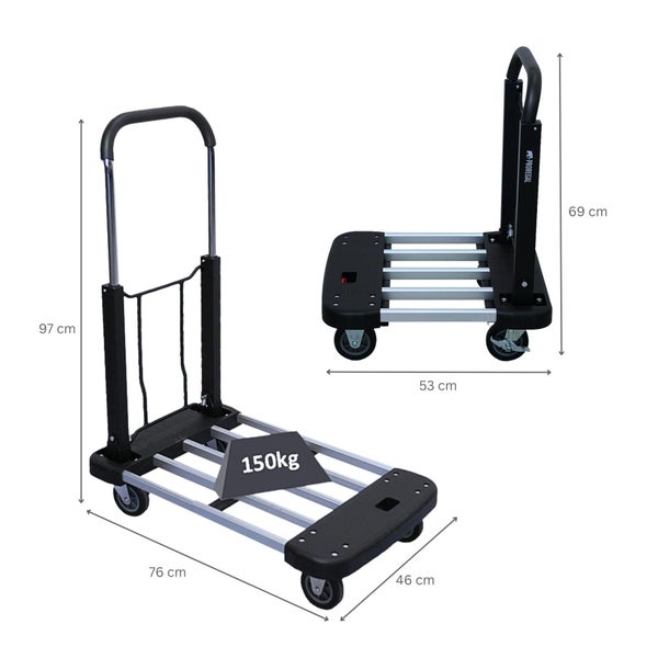 PROREGAL Klappbarer Profi-Transportwagen TAURUS 150 | HxBxT 97x46x76cm | Traglast 150kg | Höhenverstellbarer Griff | Transporthilfe Klappwagen