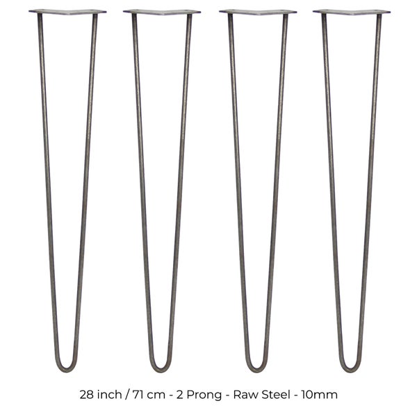 4 x 71cm Hairpin Tischbeine 2 Streben - 10mm - Rohstahl
