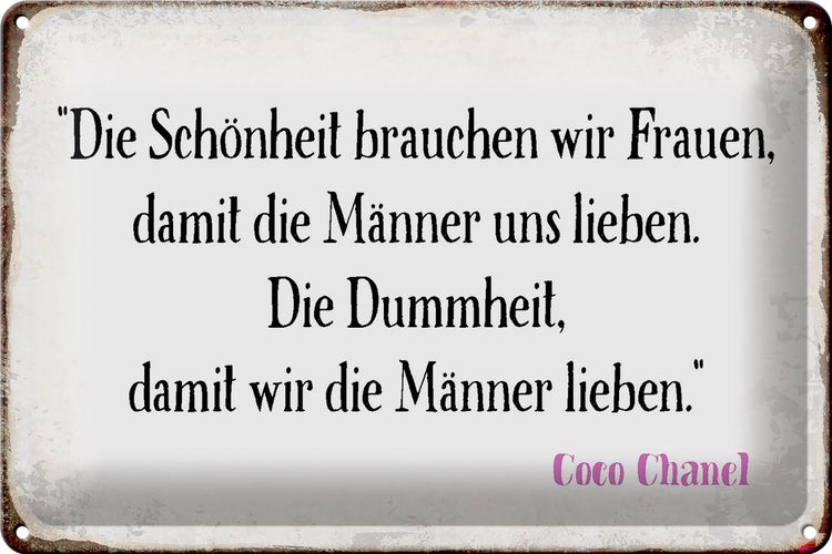 Blechschild Spruch 30x20cm Schönheit Frauen Dummheit Männer