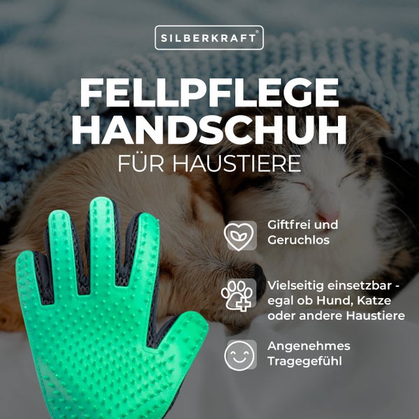 Fellpflegehandschuh für Hunde und Katzen, Massagehandschuh mit 256 Noppen zur Fellpflege, entfernt lose Haare und Unterwolle, Einheitsgröße für Links- und Rechtshänder, für Lang- und Kurzhaar, waschbar und wiederverwendbar