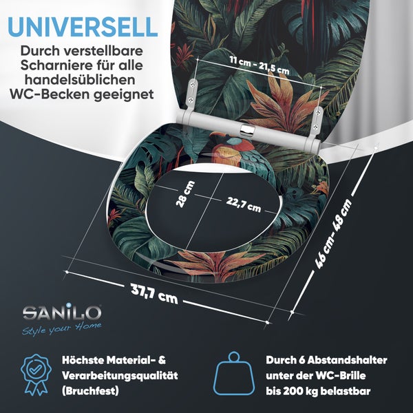 Sanilo WC-Sitz mit Dschungelmotiven und Maßangaben