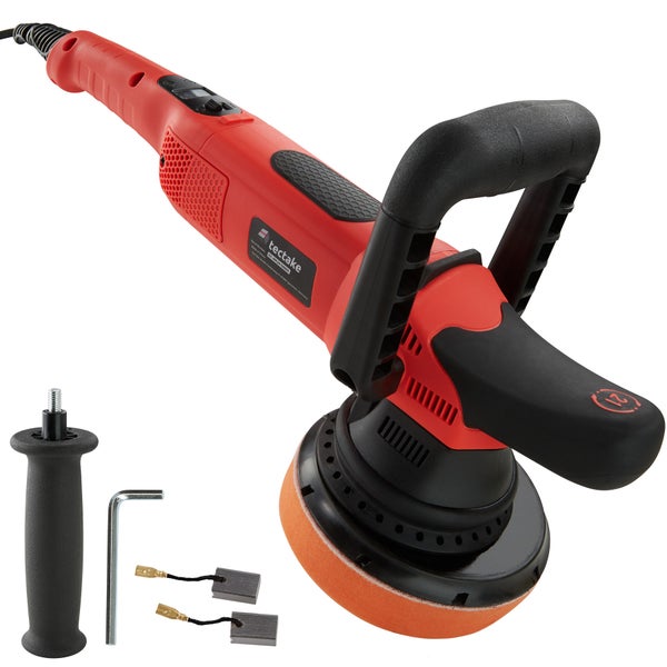 3-teiliges Exzenter Poliermaschinen-Set tectake  inklusive 2 Ersatzkohlen 810 W und 1650 - 4800 U/min schwarz/rot