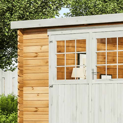 Alpholz Gartenhaus Edda Gartenhaus aus Holz, Holzhaus mit 28 mm Wandstärke inklusive Schleppdach, Blockbohlenhaus mit Montagematerial, Naturbelassen 6,1x3m