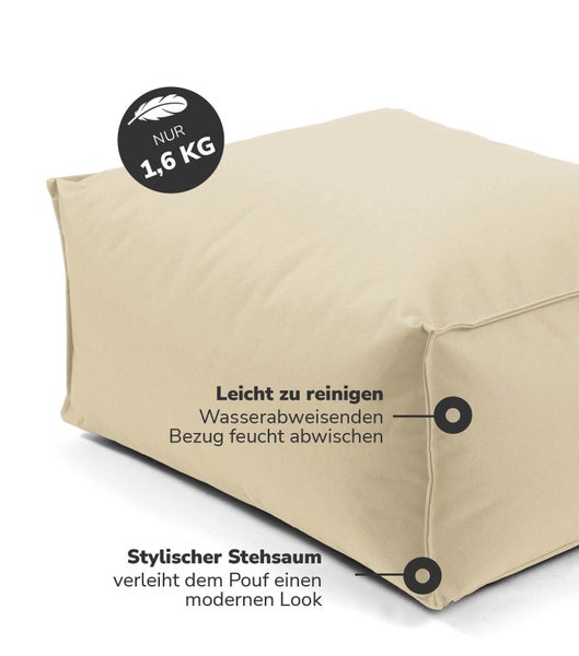 mokebo Outdoor Pouf o. Hocker in Beige 'Der Ruhestifter', Fußhocker mit EPS-Perlen Füllung
