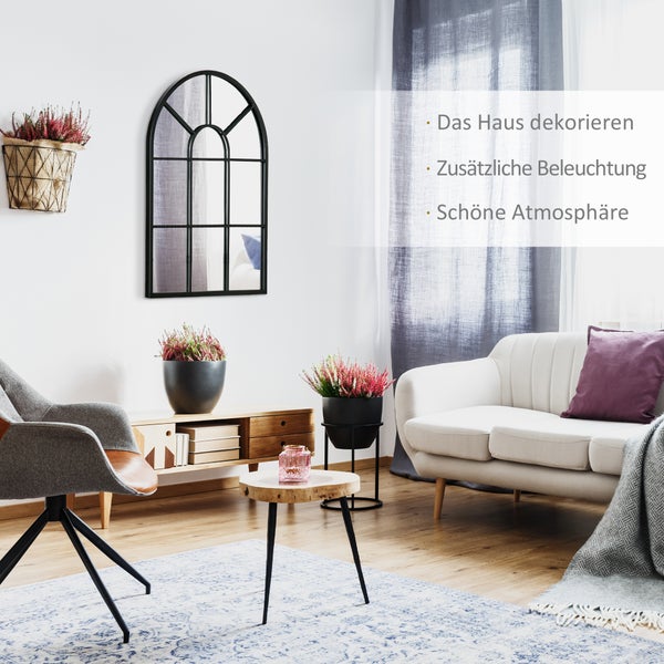 HOMCOM Wandspiegel Fensterspiegel 70 x 50 cm Dekorativ Spiegel mit Metallrahmen Hängespiegel für Wohnzimmer, Schlafzimmer, Schwarz