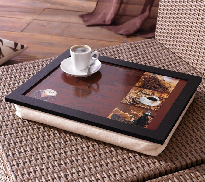 FRANK FLECHTWAREN | Knietablett Kaffee, HOLZ, KUNSTSTOFF, 43 x 33 x 7 cm