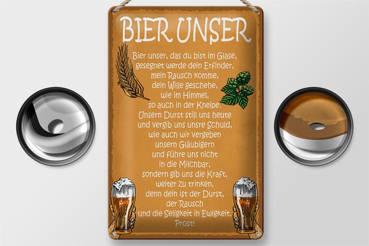 Blechschild Spruch 20x30cm Bier unser in Ewigkeit Prost