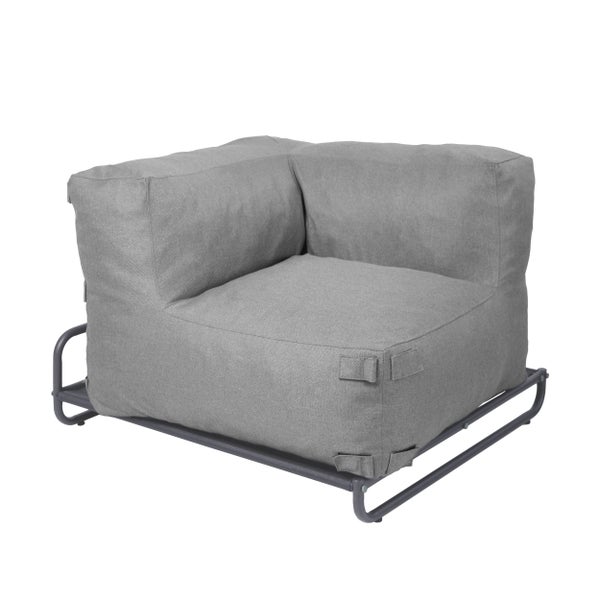 Eckmodul für Gartenlounge mit grauen Polsterkissen und Metallgestell.