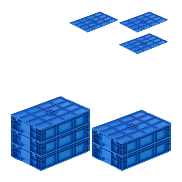 PROREGAL SparSet 5x VDA KLT Kleinladungsträger Light mit glattem Boden und Auflagedeckel HxBxT 147 x 40 x 60 cm 22 Liter KLT Transportbox