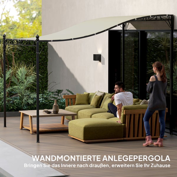 Outsunny Anbaupavillon Pergola mit Dach, Wasserabweisend Pavillon Vordach, freistehend Gartenpavillon Terrassenpavillon Überdachung Sonnenschutz für Terrasse Garten ca. 2,5x3x2,5 m Cremeweiß