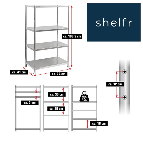Zwei silberfarbene Edelstahlregale und ein Handtuchhalter aus Bambus vor einer hellen Wand, dekoriert mit Körben, Pflanzen und Handtüchern.