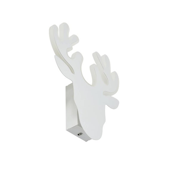 LED-Wandleuchte in Form eines Hirschkopfes mit Geweih aus Kunststoff und Metall.