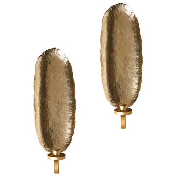 Wandkerzenhalter Set aus Metall in Gold mit strukturierter Oberfläche, 2 Stück