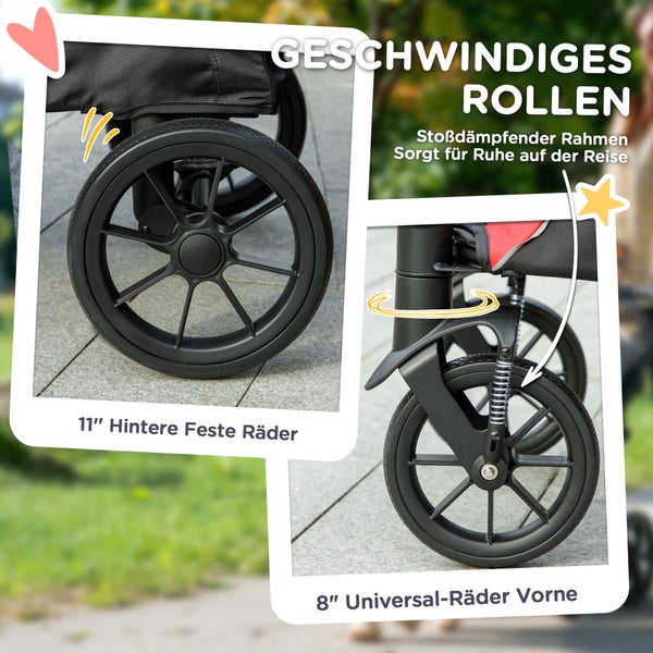 PawHut Hundewagen Hundebuggy klappbar für große Hunde & Katzen bis 30 kg Katzenbuggy mit Kissen Netzfenstern Türen Aufbewahrungstasche Katzenwagen mit Sicherheitsleinen, Bremsen, Buggy Schwarz