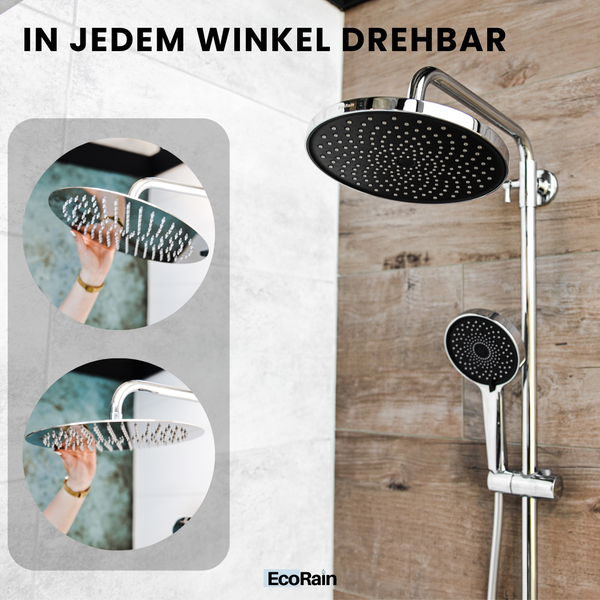 EcoRain 30% Wassersparender Regenduschkopf Jet 25 CM Rund - Hoher Wasserdruck - Universeller Anschluss - Anti-Kalk Duschkopf - Chrom