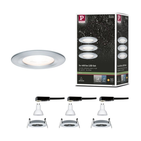 LED Einbauleuchte 3-Step-Dim Nova Basisset starr IP44 rund 78mm GU10 3x6,5W 3x460lm 230V dimmbar 2700K Alu gedreht