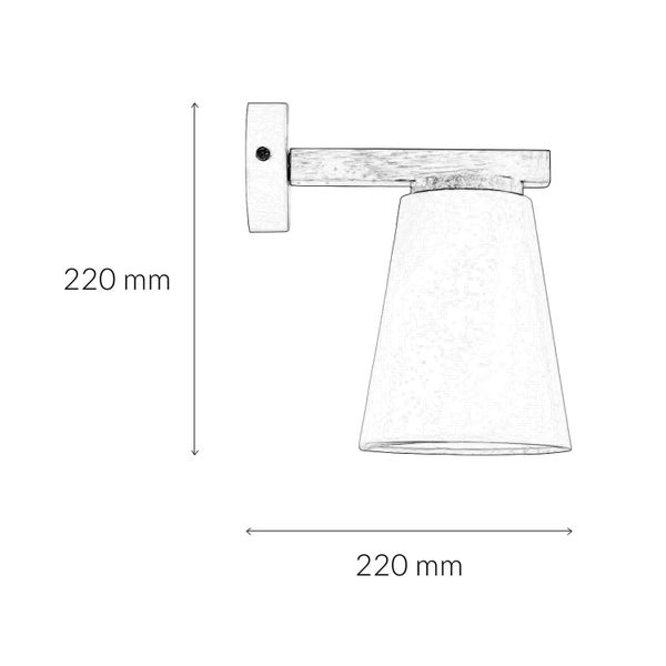 Skizze einer Wandleuchte mit den Maßen 220 mm Höhe und 220 mm Breite