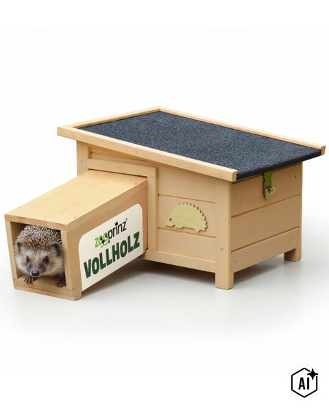 Igelhaus aus Vollholz mit Eingangstunnel und wetterfestem Dach, inklusive Igel.