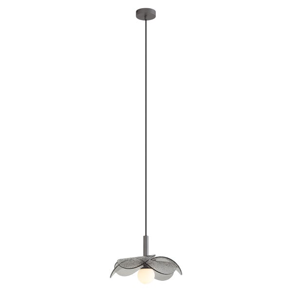 Moderne Pendelleuchte mit blütenförmigem Glasschirm und Kugelformleuchtmittel für Wohnräume
