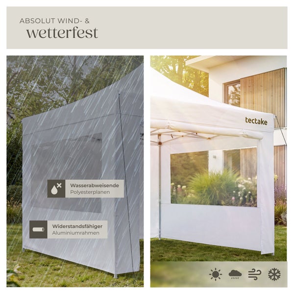 Tectake Faltpavillon mit wasserabweisenden Polyesterplanen und stabilem Aluminiumrahmen für wetterfesten Einsatz im Garten.