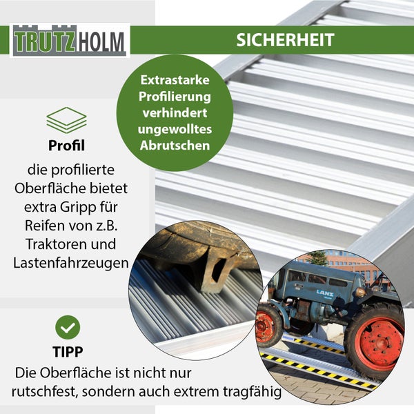 TRUTZHOLM 2 x Schwerlastrampen 265 cm 3300kg/Paar Alu 35 cm Breite geriffelt Rampen Verladerampen