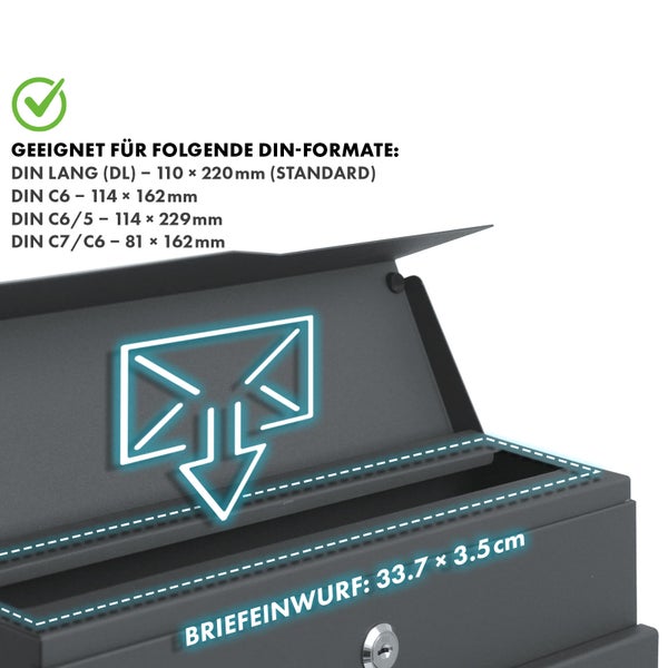 FLOORDIREKT Briefkasten Jean - Stahl Wandbriefkasten mit Zeitungsfach und Großer Einwurfklappe
