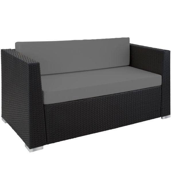 Rattan Lounge tectake München mit Sicherheitsglasplatte mit Aluminiumgestell schwarz