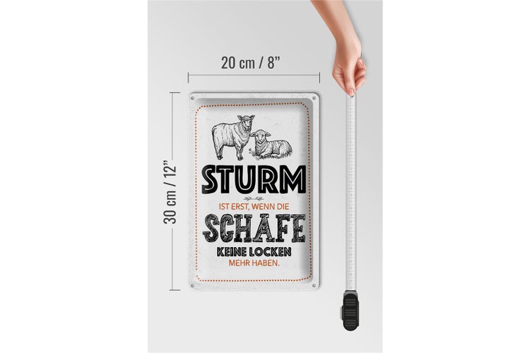 Blechschild Spruch lustig Sturm wenn Schafe Locken 20x30cm