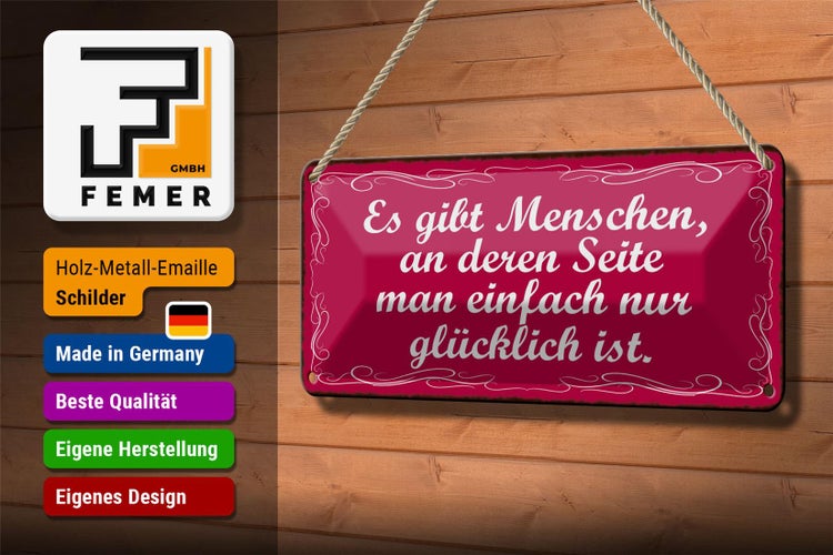 Blechschild Spruch 27x10cm gibt Menschen einfach glücklich Dekoration