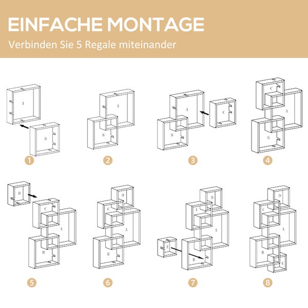 HOMCOM Wandregal Schwebende Hängeregal zur Wandaufbewahrung Wandboard mit 9 Fächern Wanddeko für Wohnzimmer, Schlafzimmer, Flur, Weiß