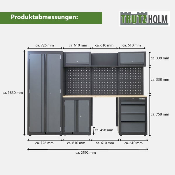 Werkstattwand 13-tlg. Modulares Werkstattschranksystem aus Stahl Werkstatteinrichtung in anthrazit